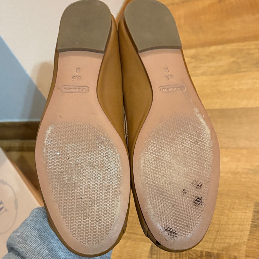 Coach Tan Leather Flats with Gold Buckles - Picture 3 of 4